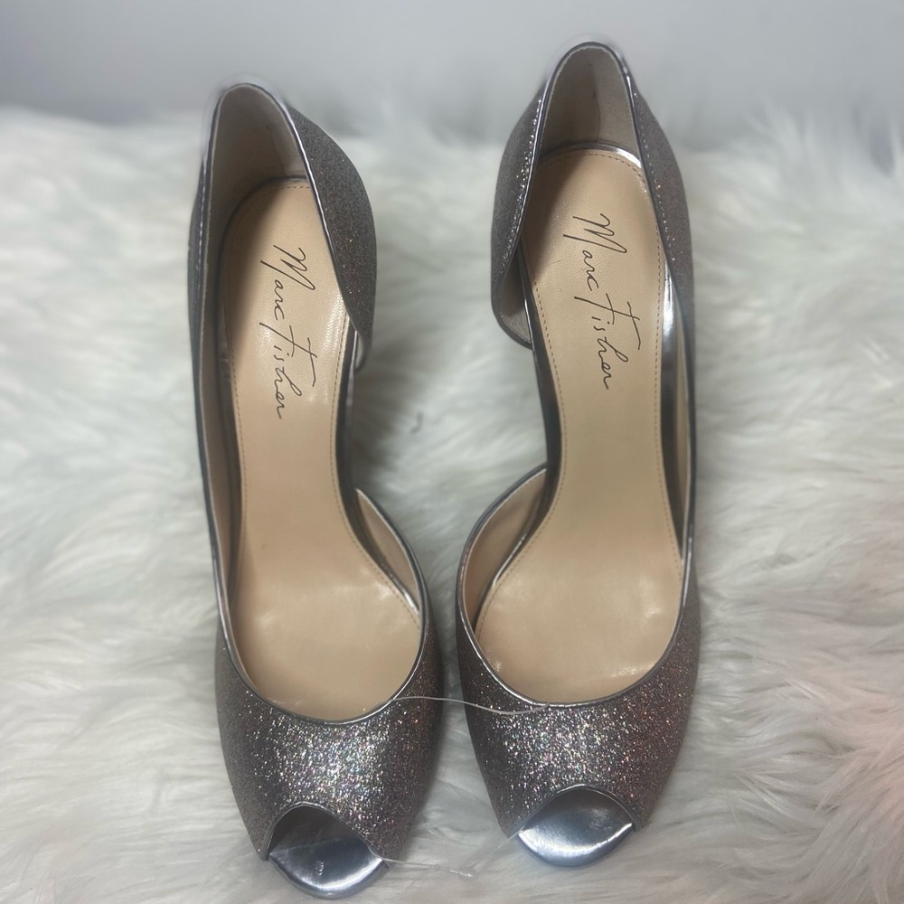 Marc Fisher Glittering Peep-Toe Heels - Silver